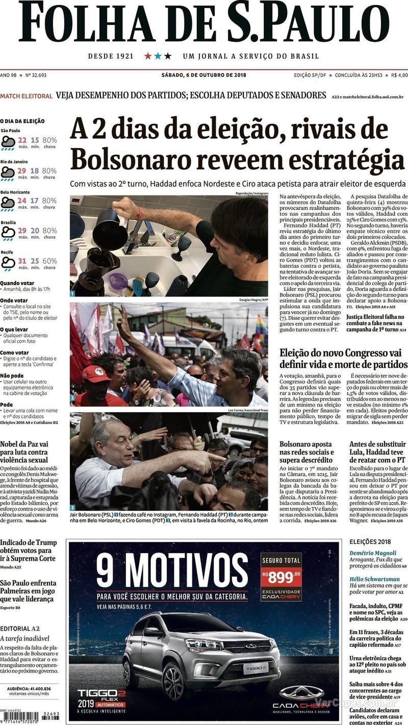 Capa Folha de S.Paulo 2018-10-06