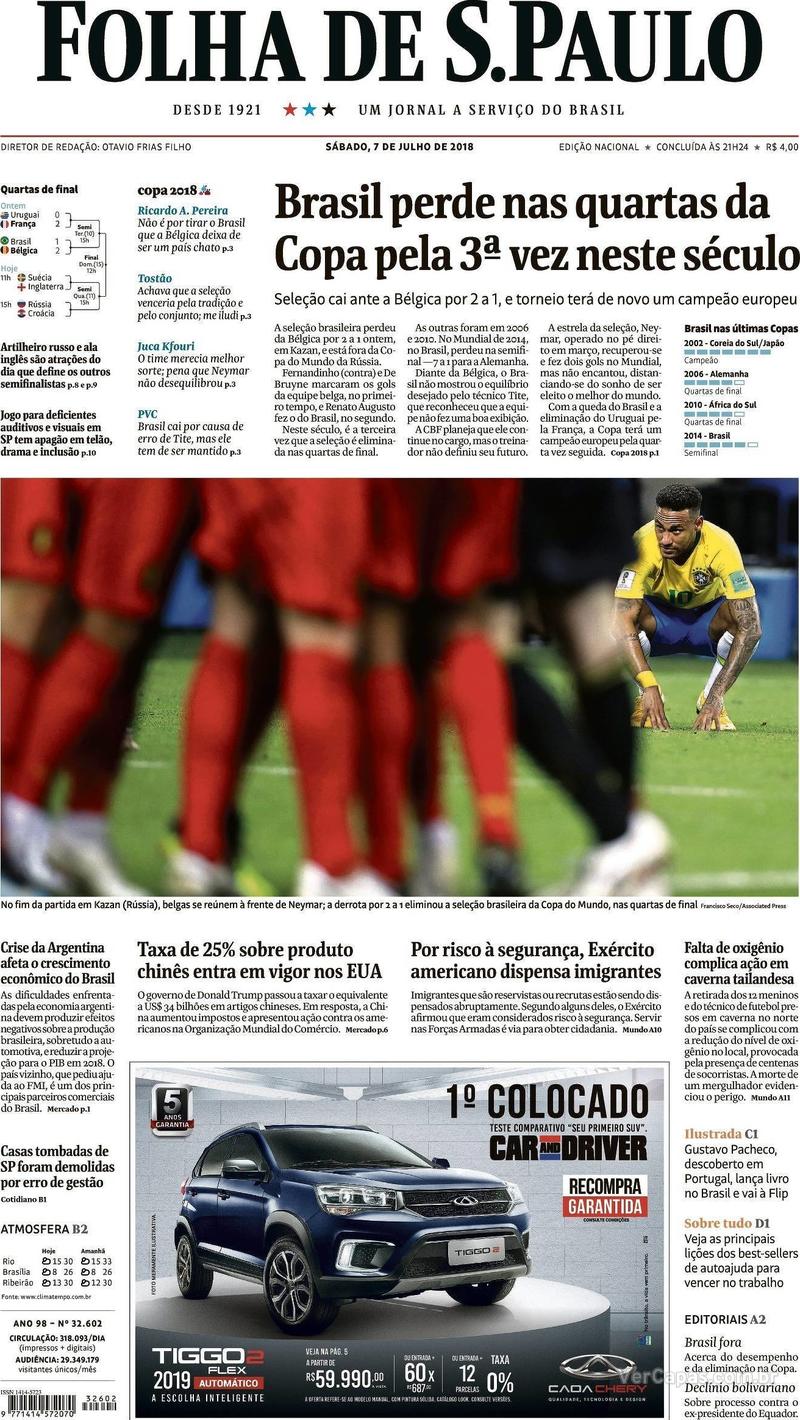 Capa Folha de S.Paulo 2018-07-07