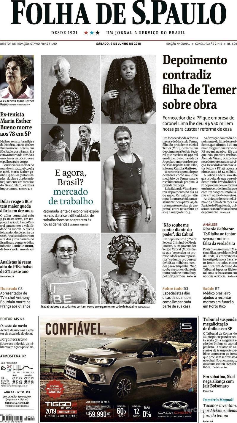 Capa Folha de S.Paulo 2018-06-09