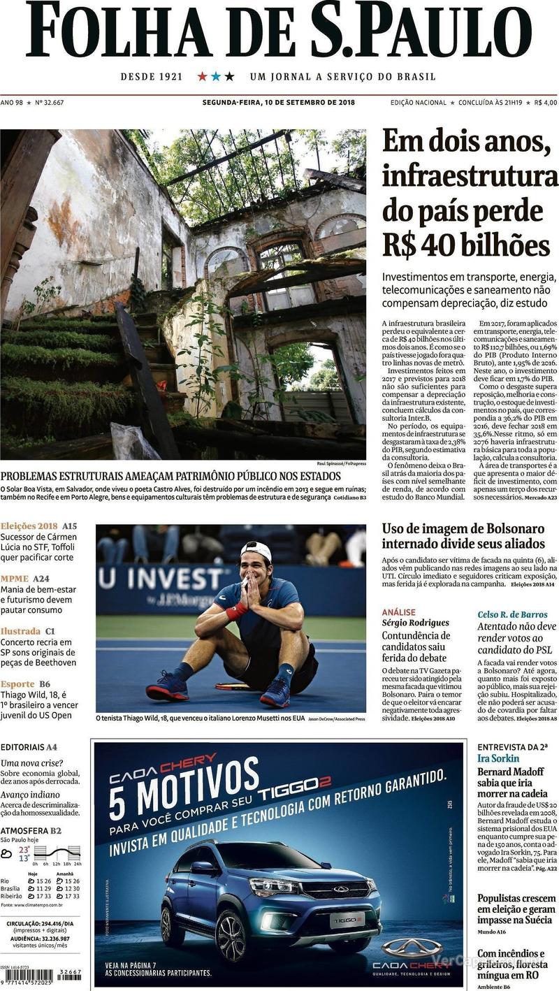 Capa Folha de S.Paulo 2018-09-10
