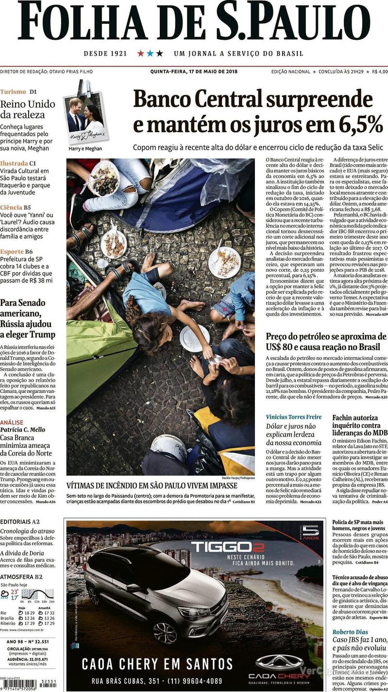 Capa Folha de S.Paulo 2018-05-17