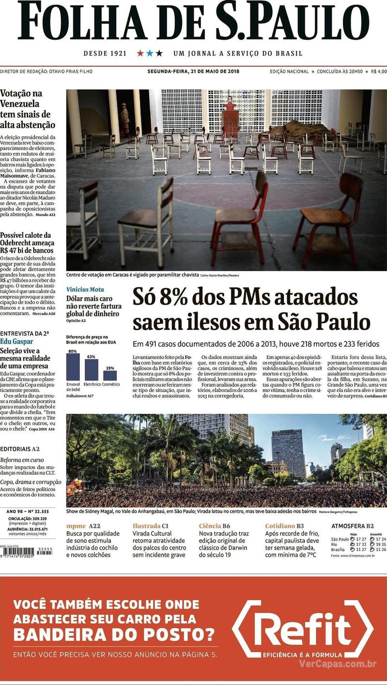 Capa Folha de S.Paulo 2018-05-21