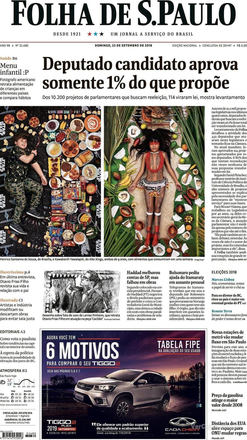 Capa Folha de S.Paulo 2018-09-23