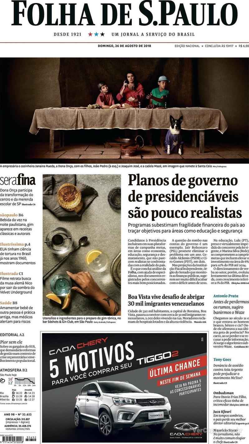 Capa Folha de S.Paulo 2018-08-26