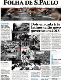 Capa do jornal Folha de S.Paulo 01/01/2018