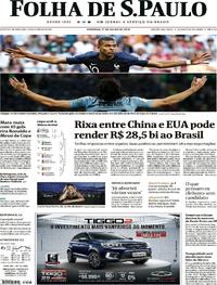 Capa do jornal Folha de S.Paulo 01/07/2018