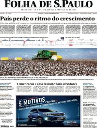 Capa do jornal Folha de S.Paulo 01/09/2018