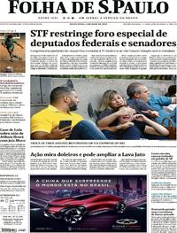 Capa do jornal Folha de S.Paulo 04/05/2018