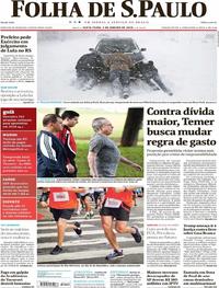 Capa do jornal Folha de S.Paulo 05/01/2018