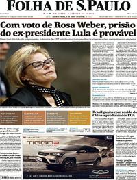 Capa do jornal Folha de S.Paulo 05/04/2018