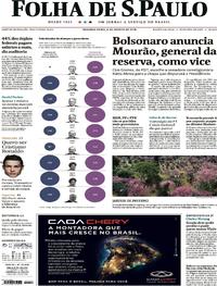 Capa do jornal Folha de S.Paulo 06/08/2018