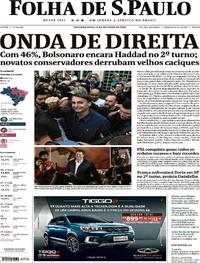 Capa do jornal Folha de S.Paulo 08/10/2018