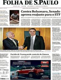 Capa do jornal Folha de S.Paulo 08/11/2018