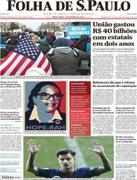 Capa do jornal Folha de S.Paulo 09/01/2018
