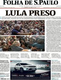 Capa do jornal Folha de S.Paulo 09/04/2018