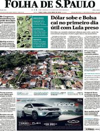 Capa do jornal Folha de S.Paulo 10/04/2018