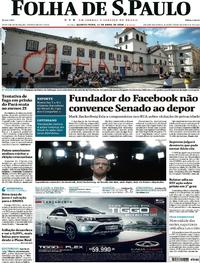 Capa do jornal Folha de S.Paulo 11/04/2018