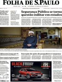 Capa do jornal Folha de S.Paulo 14/11/2018