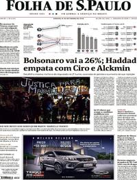Capa do jornal Folha de S.Paulo 15/09/2018