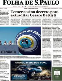 Capa do jornal Folha de S.Paulo 15/12/2018