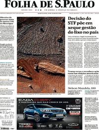 Capa do jornal Folha de S.Paulo 18/07/2018