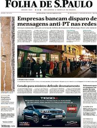 Capa do jornal Folha de S.Paulo 18/10/2018