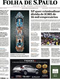 Capa do jornal Folha de S.Paulo 19/12/2018