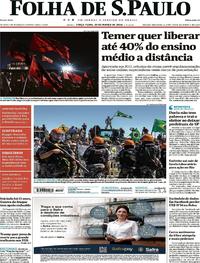 Capa do jornal Folha de S.Paulo 20/03/2018