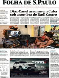 Capa do jornal Folha de S.Paulo 20/04/2018