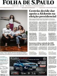 Capa do jornal Folha de S.Paulo 20/07/2018