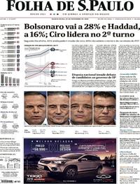 Capa do jornal Folha de S.Paulo 20/09/2018