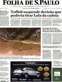 Capa do jornal Folha de S.Paulo 20/12/2018