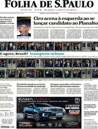 Capa do jornal Folha de S.Paulo 21/07/2018