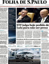 Capa do jornal Folha de S.Paulo 22/03/2018