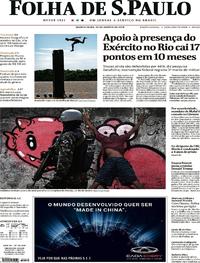 Capa do jornal Folha de S.Paulo 23/08/2018