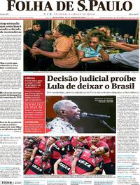 Capa do jornal Folha de S.Paulo 26/01/2018