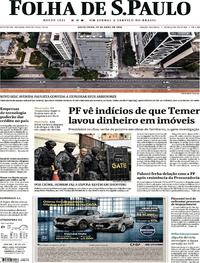 Capa do jornal Folha de S.Paulo 27/04/2018