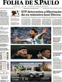 Capa do jornal Folha de S.Paulo 27/06/2018