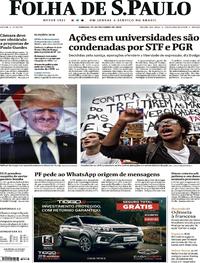 Capa do jornal Folha de S.Paulo 27/10/2018