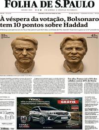 Capa do jornal Folha de S.Paulo 28/10/2018