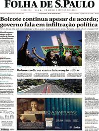 Capa do jornal Folha de S.Paulo 29/05/2018