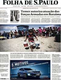 Capa do jornal Folha de S.Paulo 29/08/2018