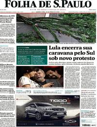 Capa do jornal Folha de S.Paulo 30/03/2018
