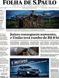 Capa do jornal Folha de S.Paulo 30/08/2018