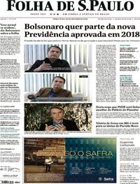 Capa do jornal Folha de S.Paulo 30/10/2018