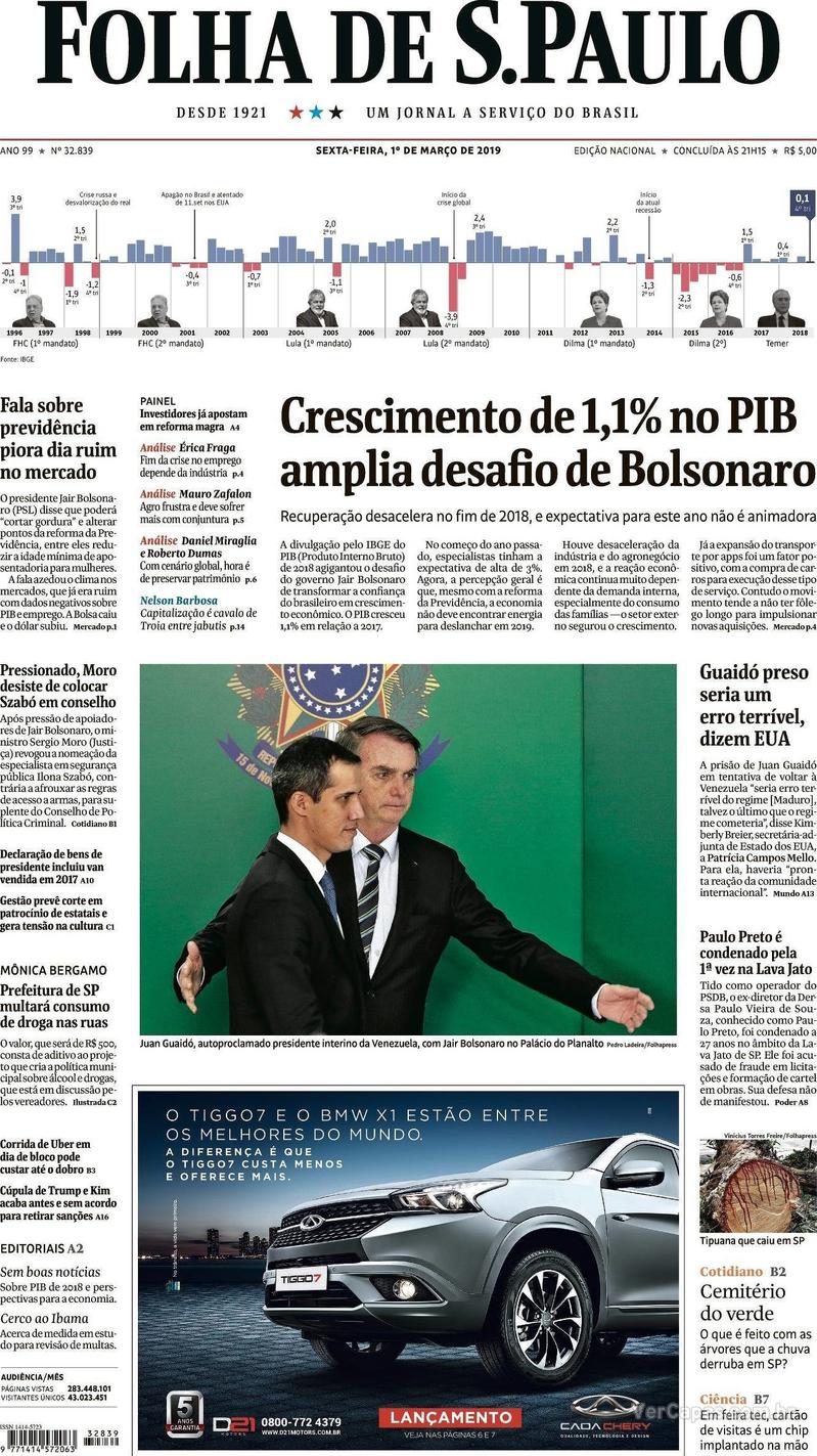 Capa Folha de S.Paulo 2019-03-01