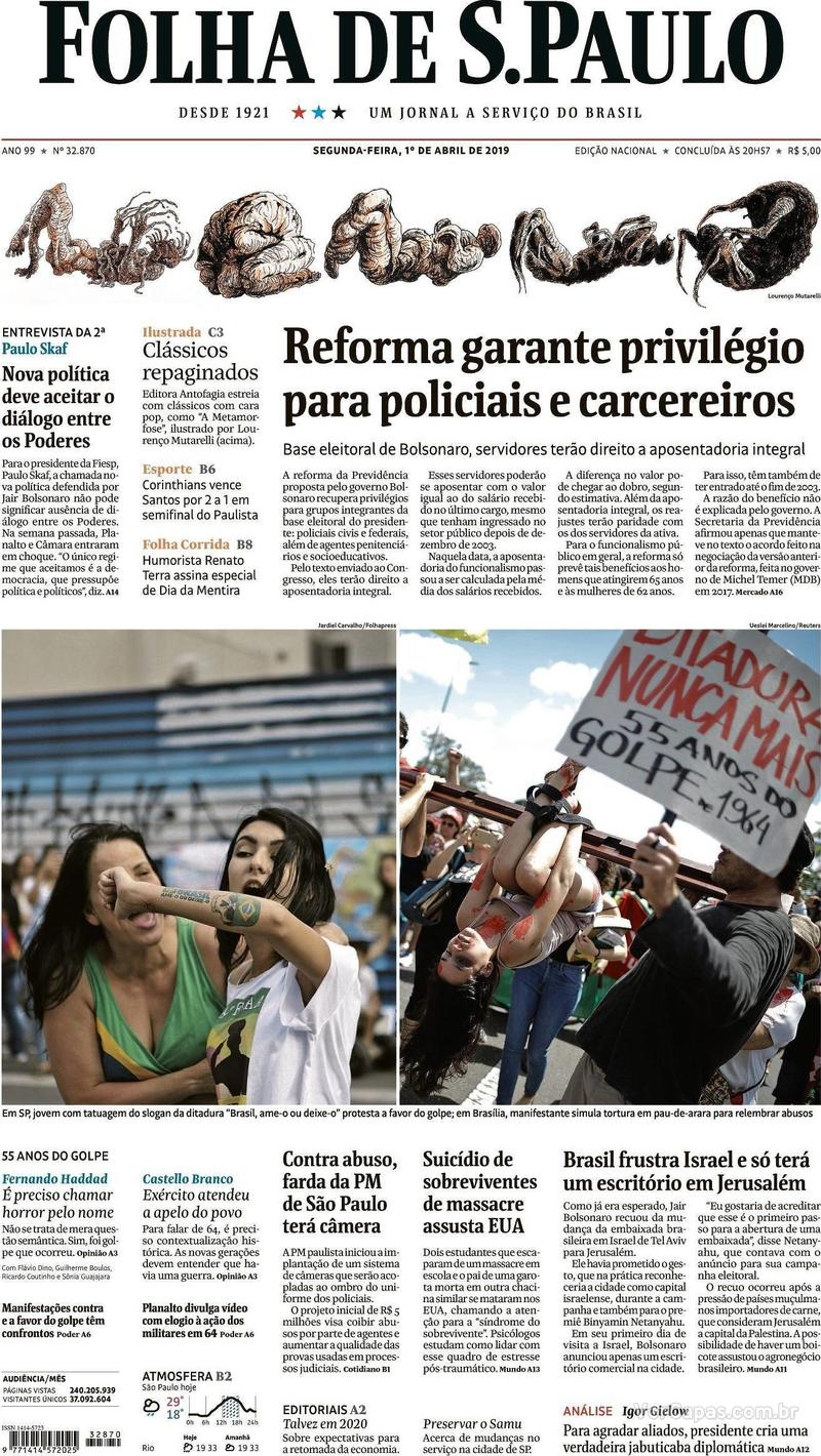 Capa Folha de S.Paulo 2019-04-01