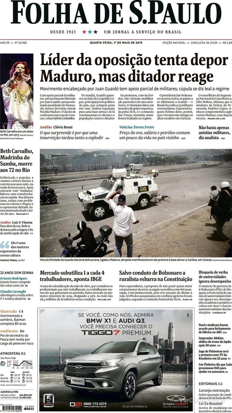 Capa Folha de S.Paulo 2019-05-01