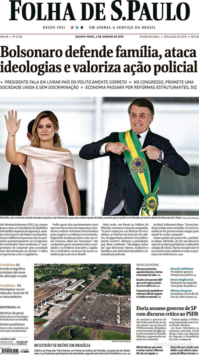 Capa Folha de S.Paulo 2019-01-02