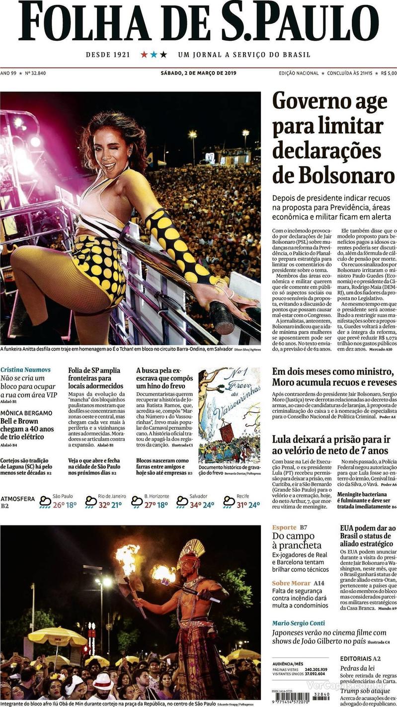 Capa Folha de S.Paulo 2019-03-02